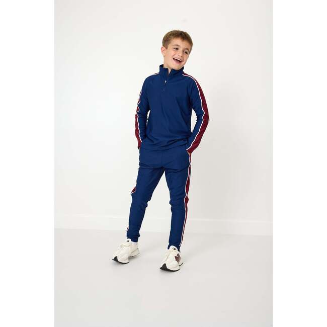 Boys Warm-Up Jogger, Navy Maroon Stripe - Pants - 2