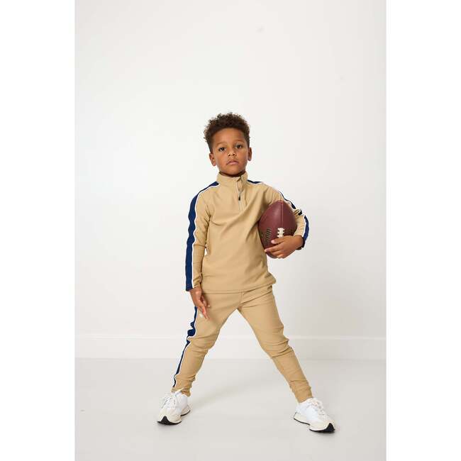 Boys Warm-Up Jogger, Khaki Navy Stripe - Pants - 2