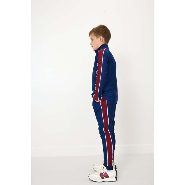 Boys Warm-Up Jogger, Navy Maroon Stripe - Pants - 3