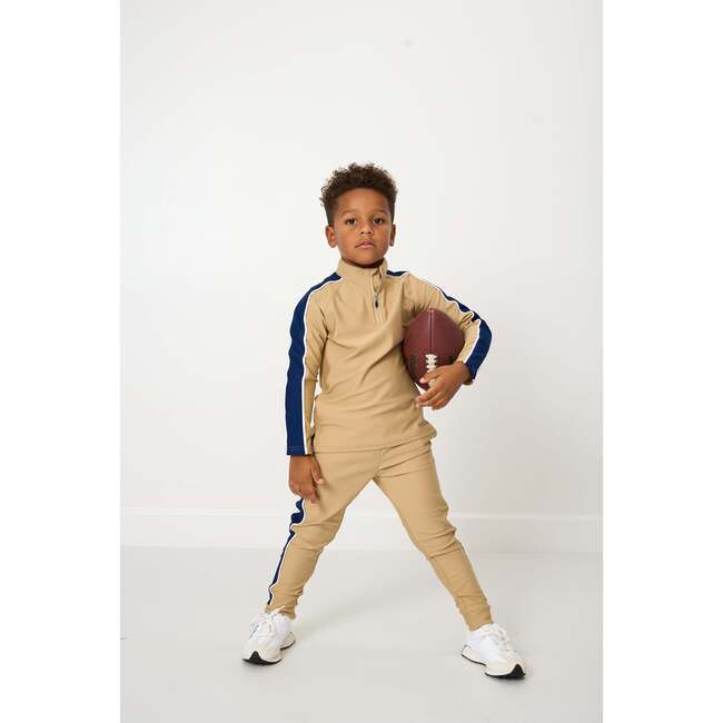 Boys Half Zip, Khaki Navy Stripe - Sweatshirts - 2