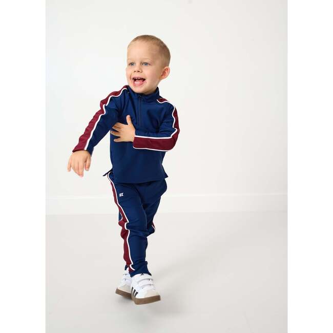 Boys Warm-Up Jogger, Navy Maroon Stripe - Pants - 4