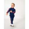 Boys Warm-Up Jogger, Navy Maroon Stripe - Pants - 4