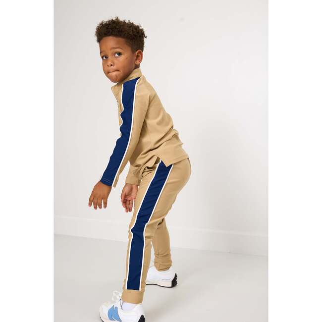 Boys Warm-Up Jogger, Khaki Navy Stripe - Pants - 3