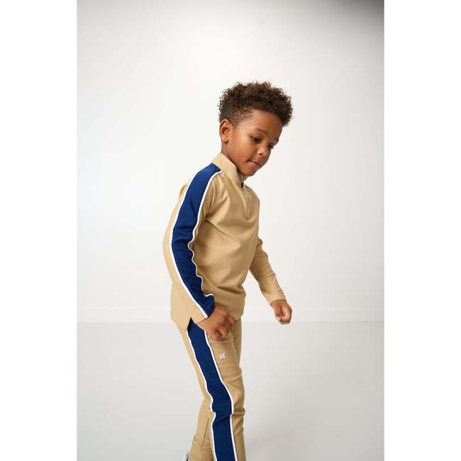 Boys Half Zip, Khaki Navy Stripe - Sweatshirts - 5