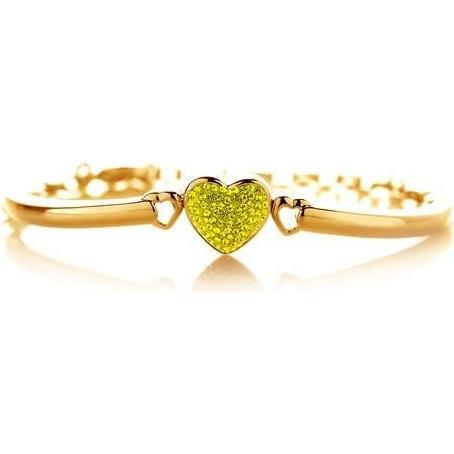 Heart Crystal Yellow Gold Plating Girl's Adjustable Bangle Bracelet Yellow