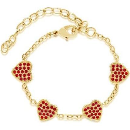 Heart Crystal Yellow Gold Plating Girl's Charm Bracelet Red