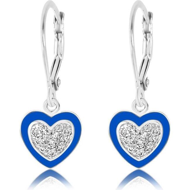Heart Enamel Crystal White Gold Palladium Girl's Leverback Earring Blue