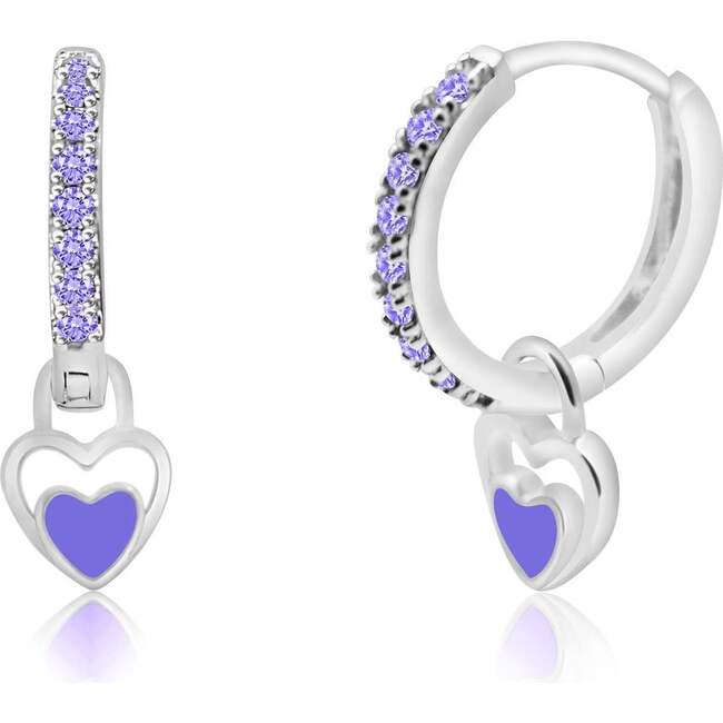 Heart Purple Crystal Round Palladium Plating Girls Leverback Earring