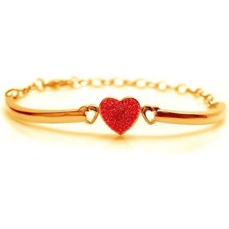 Heart Crystal Yellow Gold Plating Girl's Adjustable Bangle Bracelet Red