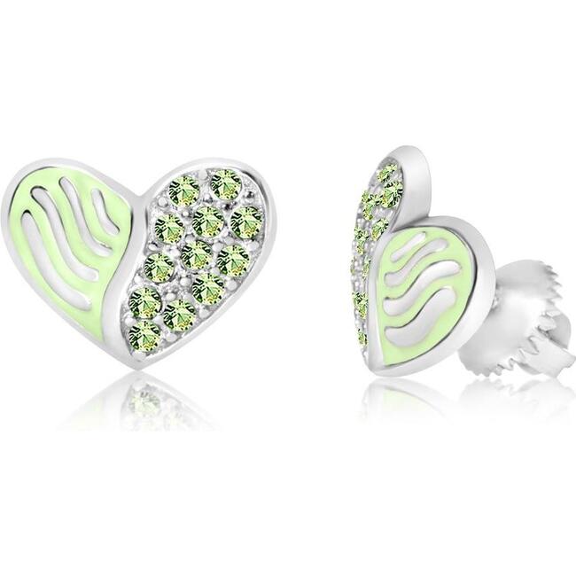 Half Heart Crystal White Gold Palladium Plating Girl's Stud Earring Mint Green