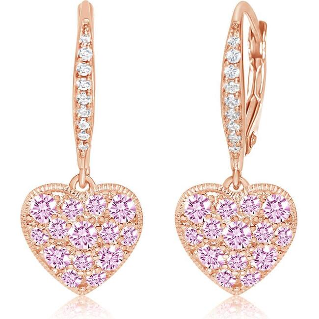 Heart Crystal Rose Gold Plating Girl's Leverback Earrings Pink