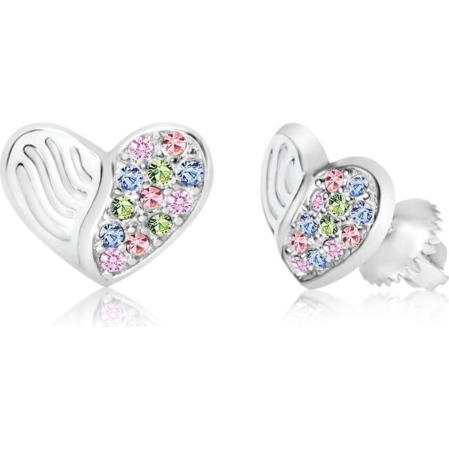 Half Heart Crystal White Gold Palladium Plating Girl's Stud Earring Multicolor - White Gold