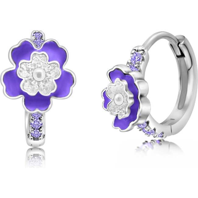 Flower Purple Crystal Palladium Plating Girls Leverback Earring