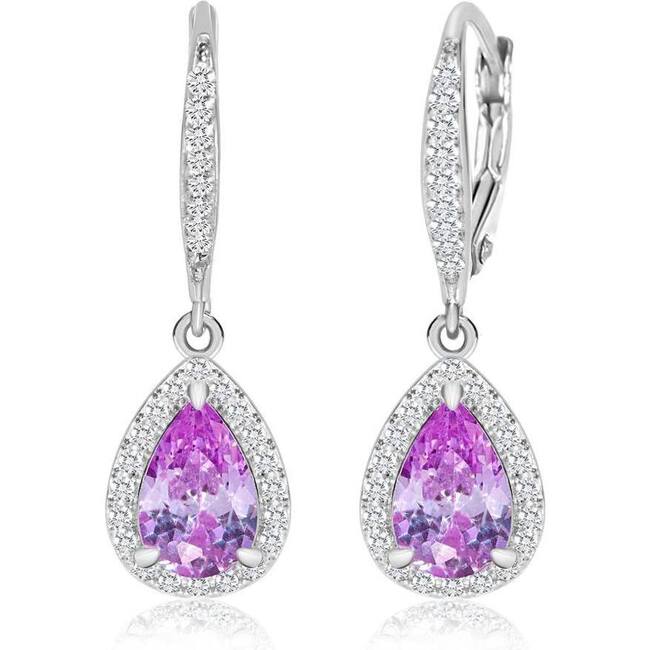 Crystal Tear Drop White Gold Palladium Girl's Leverback Earrings Violet