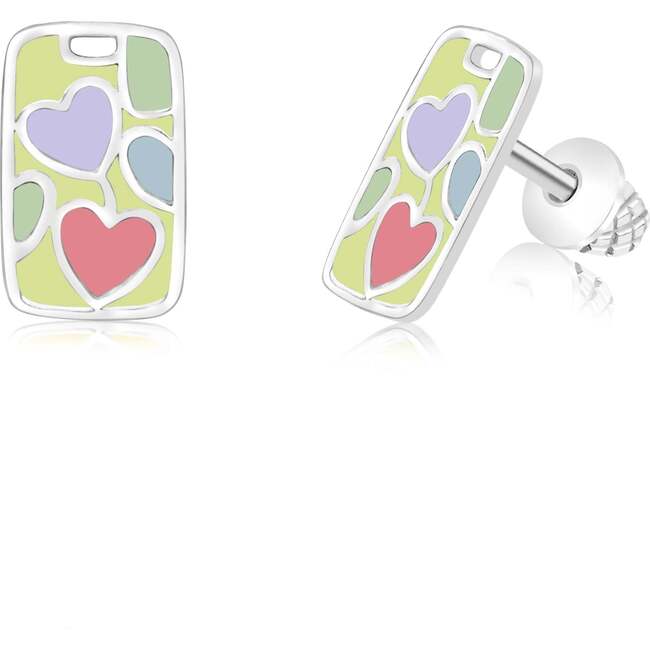Cellphone Hearts Palladium Plating Girl's Screwback Stud Earring
