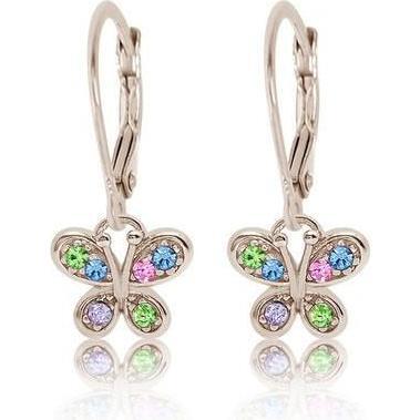 Butterfly Multi-Color Crystal Palladium Plating Girl's Leverback Earring