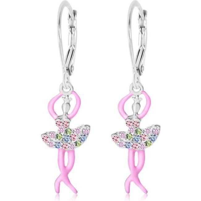 Ballerina Crystal White Gold Palladium Girl's Leverback Earrings