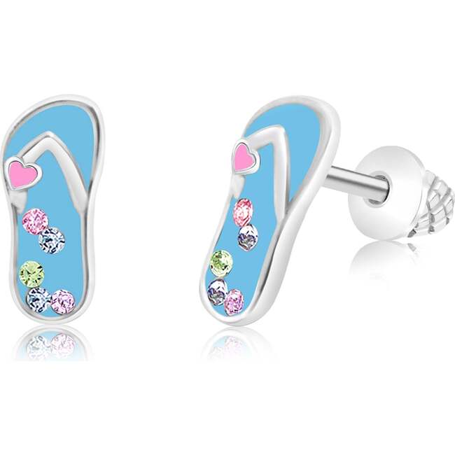 Blue Flip-flop Multicolored Crystal White Gold Palladium Girl's Stud Earring