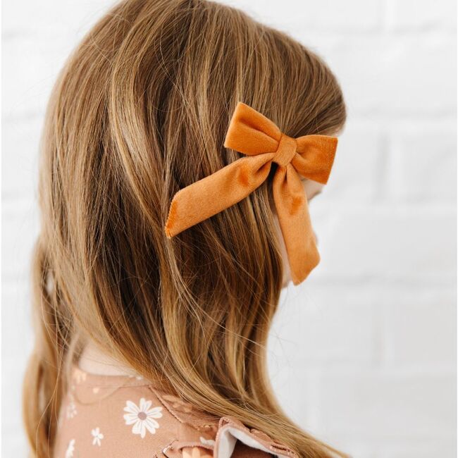 Spice Velvet Coquette Bow Clip, Orange - Hair Accessories - 3