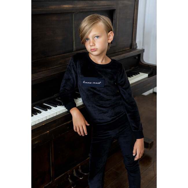 Velour Patch Footie, Black - Footie Pajamas - 3