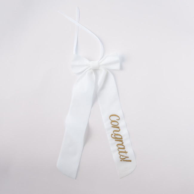 Wine Bow, Congrats, White with Gold