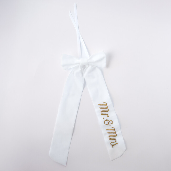 Wine Bow, Mr. & Mrs., White with Gold