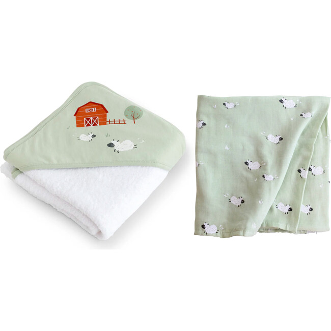 Muslin Swaddle and XL Cape Towel Set, Sheep