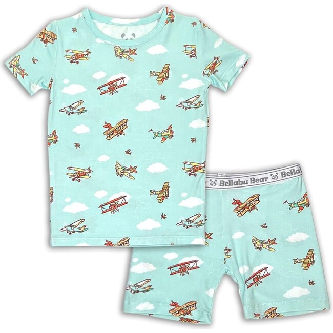 Vintage Airplanes Bamboo Kids Pajama Short Set, Blue
