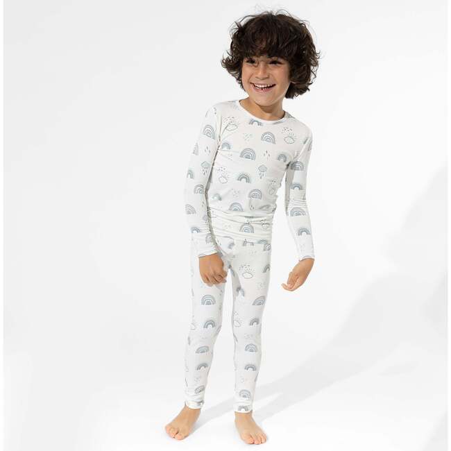 Grey Rainbows Bamboo Kids Pajamas, White - Pajamas - 4