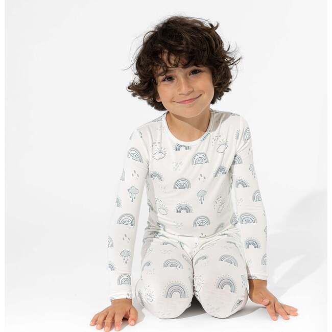 Grey Rainbows Bamboo Kids Pajamas, White - Pajamas - 5