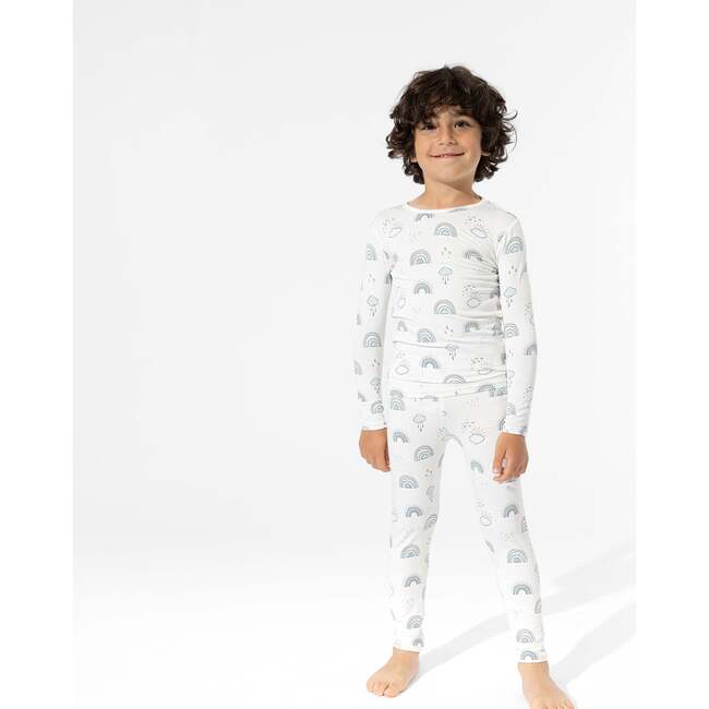 Grey Rainbows Bamboo Kids Pajamas, White - Pajamas - 6