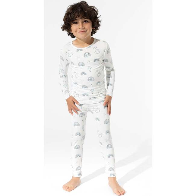 Grey Rainbows Bamboo Kids Pajamas, White - Pajamas - 7
