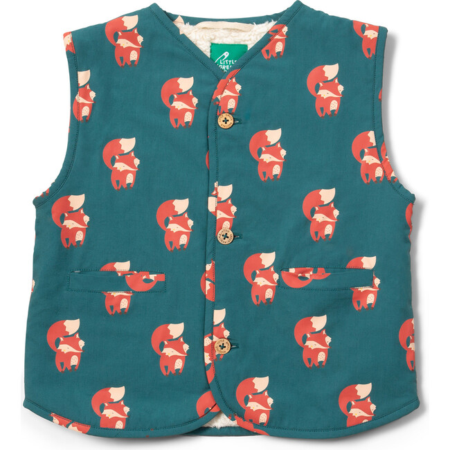 Red Foxes Sherpa Lined Reversible Gilet, Blue