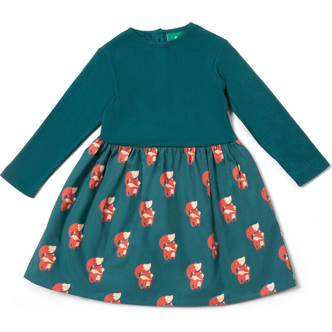 Red Foxes Long Sleeve Twirler Dress, Blue