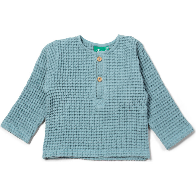 Pale Blue Chunky Waffle Long Sleeve Top, Blue