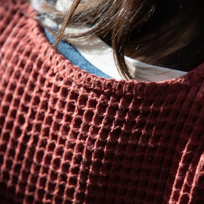 Ginger Chunky Waffle Long Sleeve Top, Orange