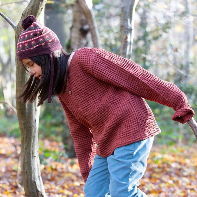 Ginger Chunky Waffle Long Sleeve Top, Orange - T-Shirts - 4