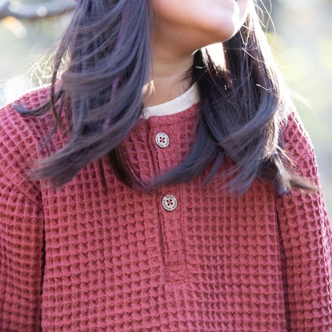 Ginger Chunky Waffle Long Sleeve Top, Orange - T-Shirts - 6