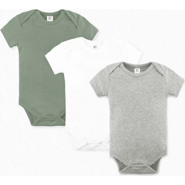 3-Pack Classic Short Sleeve Bodysuit Bundle Thyme + White + Heather Grey