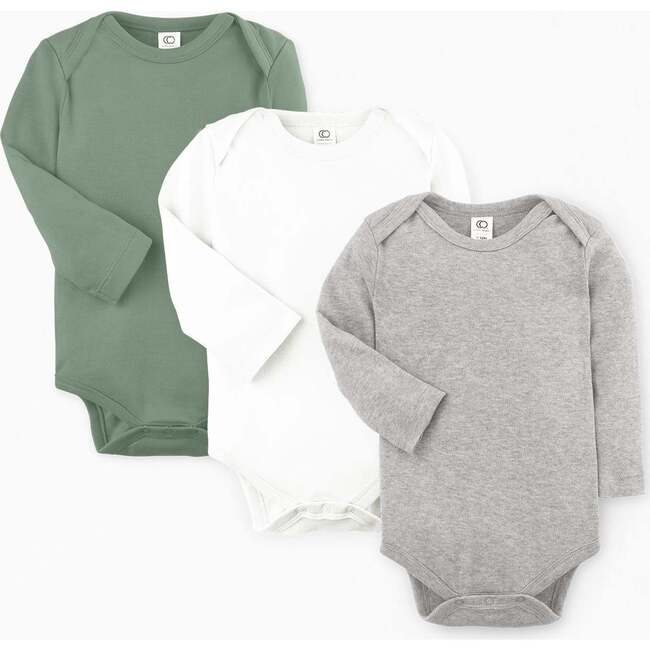 3-Pack Classic Long Sleeve Bodysuit Bundle Thyme + Heather Grey + White