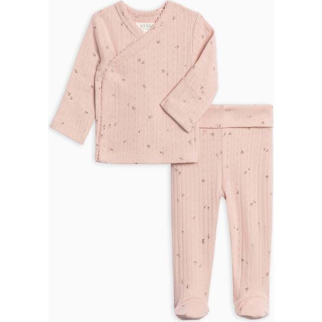 2-Piece Lacey Brushed Back Pointelle Kimono Top and Pant Set Haran Floral