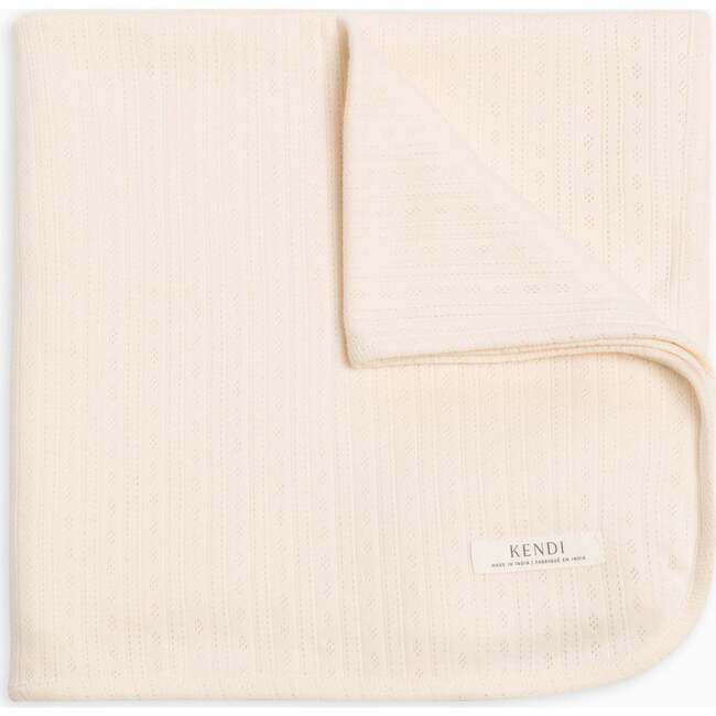 Brushed Back Pointelle Swaddle Blanket Ivory
