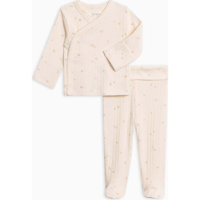2-Piece Lacey Brushed Back Pointelle Kimono Top and Pant Set Loren Floral