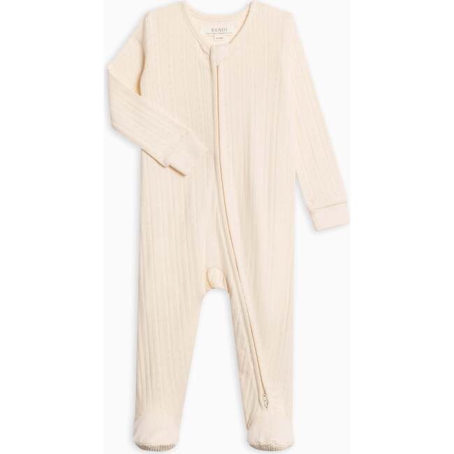 Maya Brushed Back Pointelle Footed Zipper Sleeper Ivory