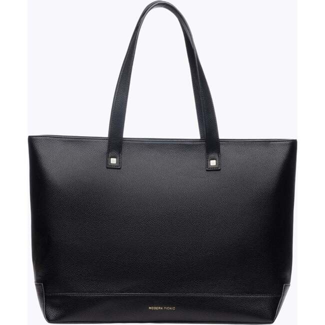 Vegan Leather Work Tote Bag with Removable Insulated Pouch, Black