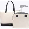 Vegan Leather Work Tote Bag with Removable Insulated Pouch, Black Canvas - Bags - 2