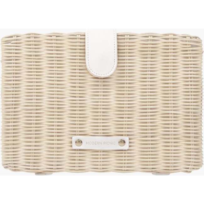 Insulated Small Wicker Snack Clutch, White