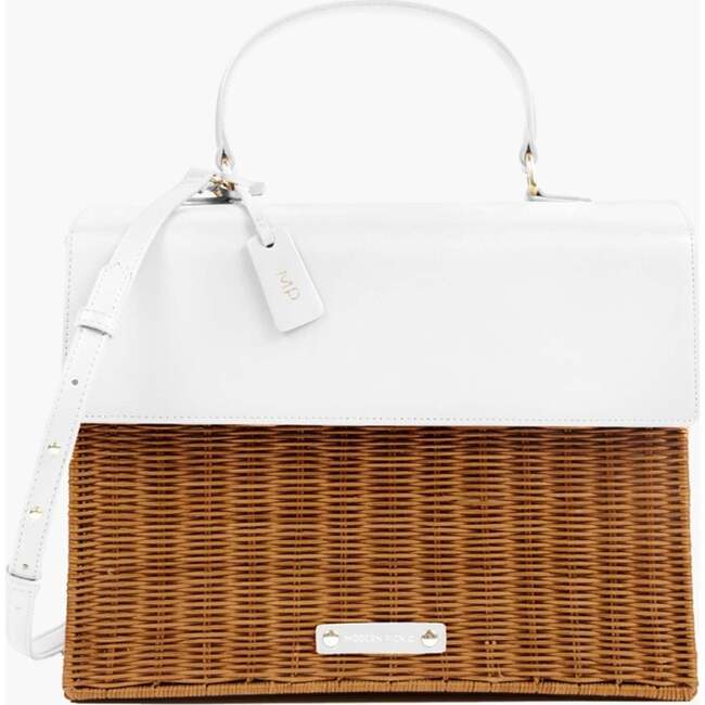 Large, Insulated, Hand-Woven Wicker Lunchbox, Dark White