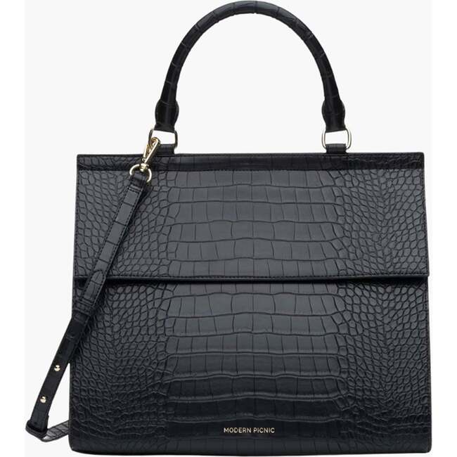Large, Insulated, Chic Lunchbox, Black Croc