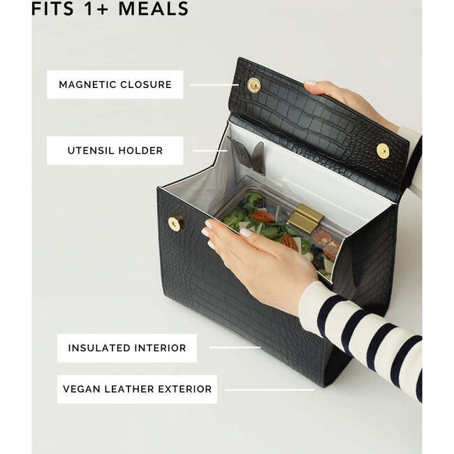 Medium Stylish, Chic Insulated Lunchbox, Black Croc - Lunchbags - 6